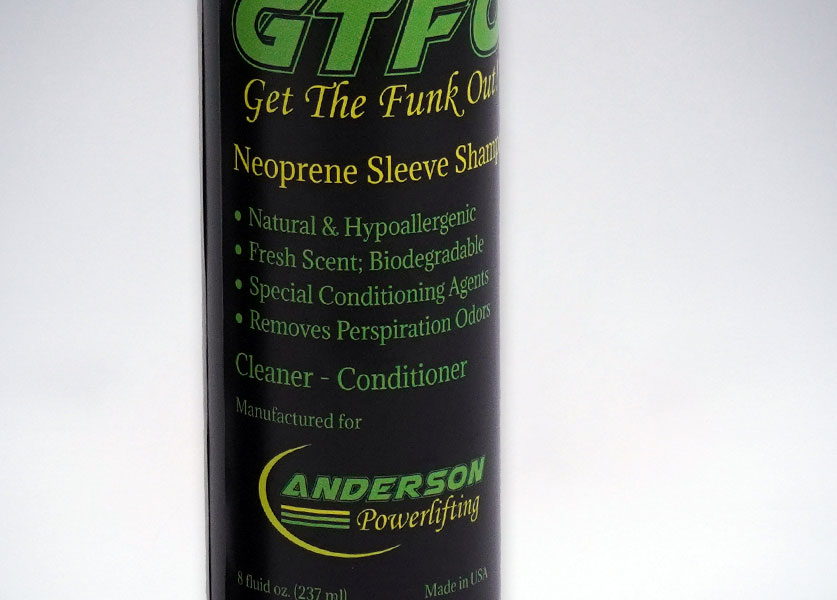 close up of gtfo neoprene sleeve shampoo