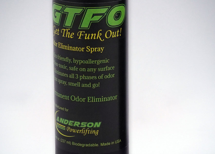 close up of gtfo odor eliminator spray