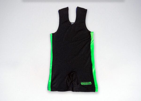 kla singlet with a barbell logo on the leg